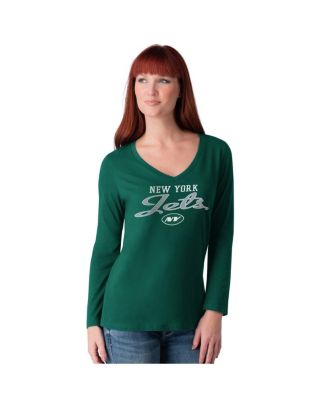 G-III 4Her by Carl Banks - Women's Green New York Jets Post Season Long Sleeve V-Neck T-Shirt