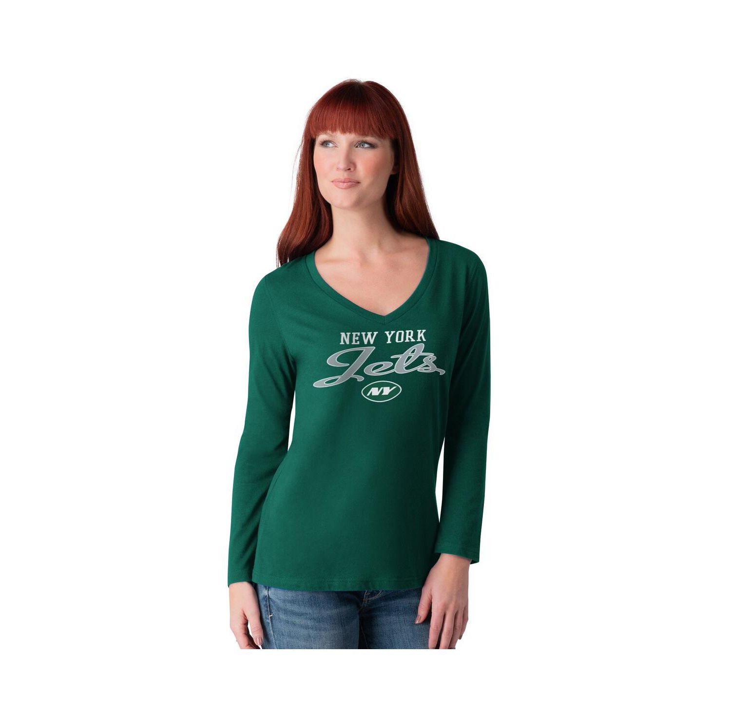 Women's Green New York Jets Post Season Long Sleeve V-Neck T-Shirt