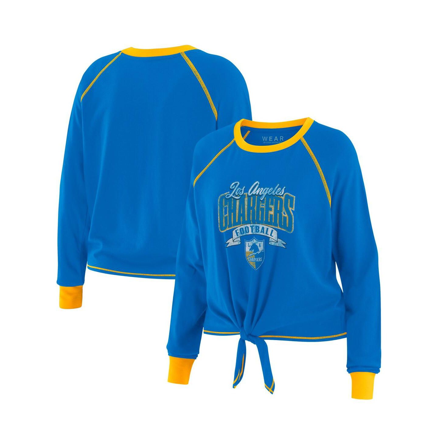 Женский топ WEAR by Erin Andrews Powder Blue/Yellow Los Angeles Chargers Tie-Front Long Sleeve — фото 1