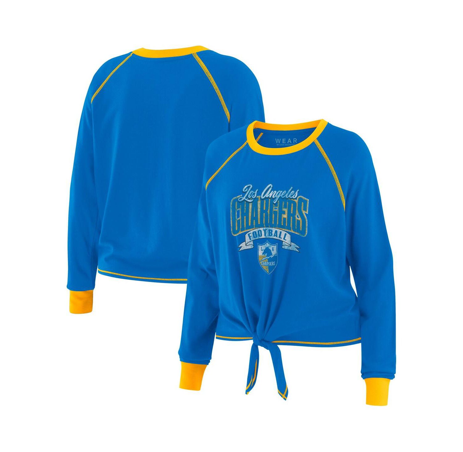 Women's Powder Blue/Yellow Los Angeles Chargers Tie-Front Long Sleeve Top