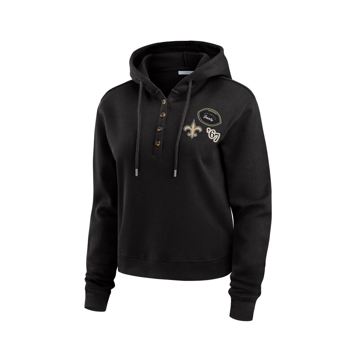 Женское худи WEAR by Erin Andrews Black New Orleans Saints Waffle Pullover Top — фото 2