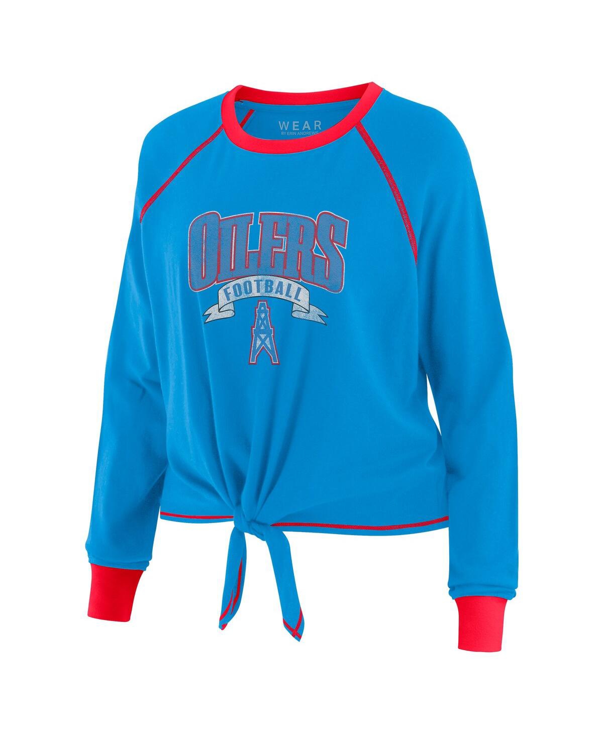 Wear by Erin Andrews Women's Light Blue/Red Houston Oilers Plus Size Tie-Front Long Sleeve Top