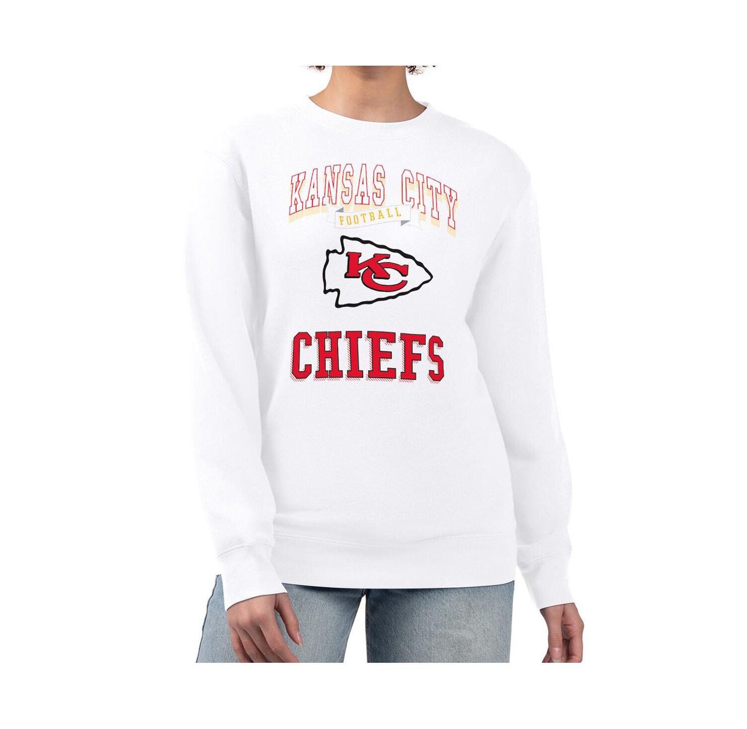 Women's White Kansas City Chiefs Team Logo Graphic Tri-Blend Pullover Sweatshirt