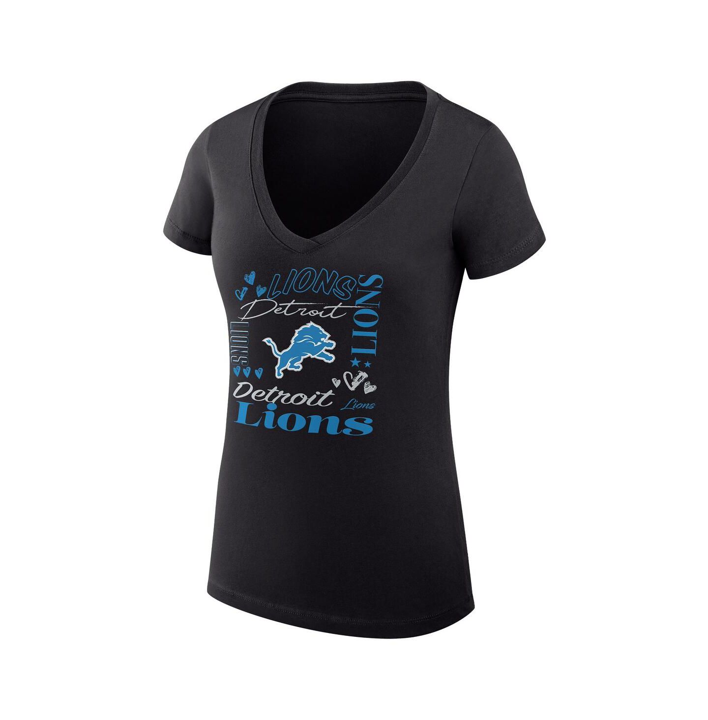 Женская футболка G-III 4Her by Carl Banks Black Detroit Lions Super-Slim Fit Lightweight Collage Team V-Neck — фото 2