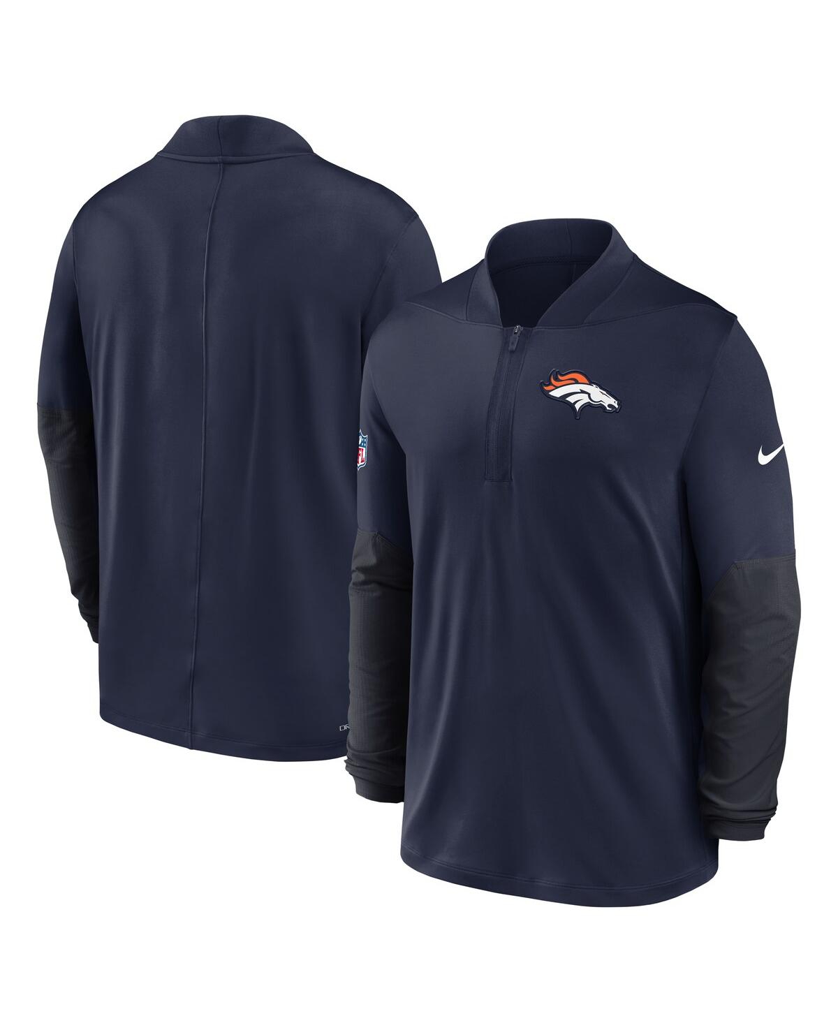 Nike Men's Navy Denver Broncos Sideline Dri-fit Half-Zip Pullover Hoodie