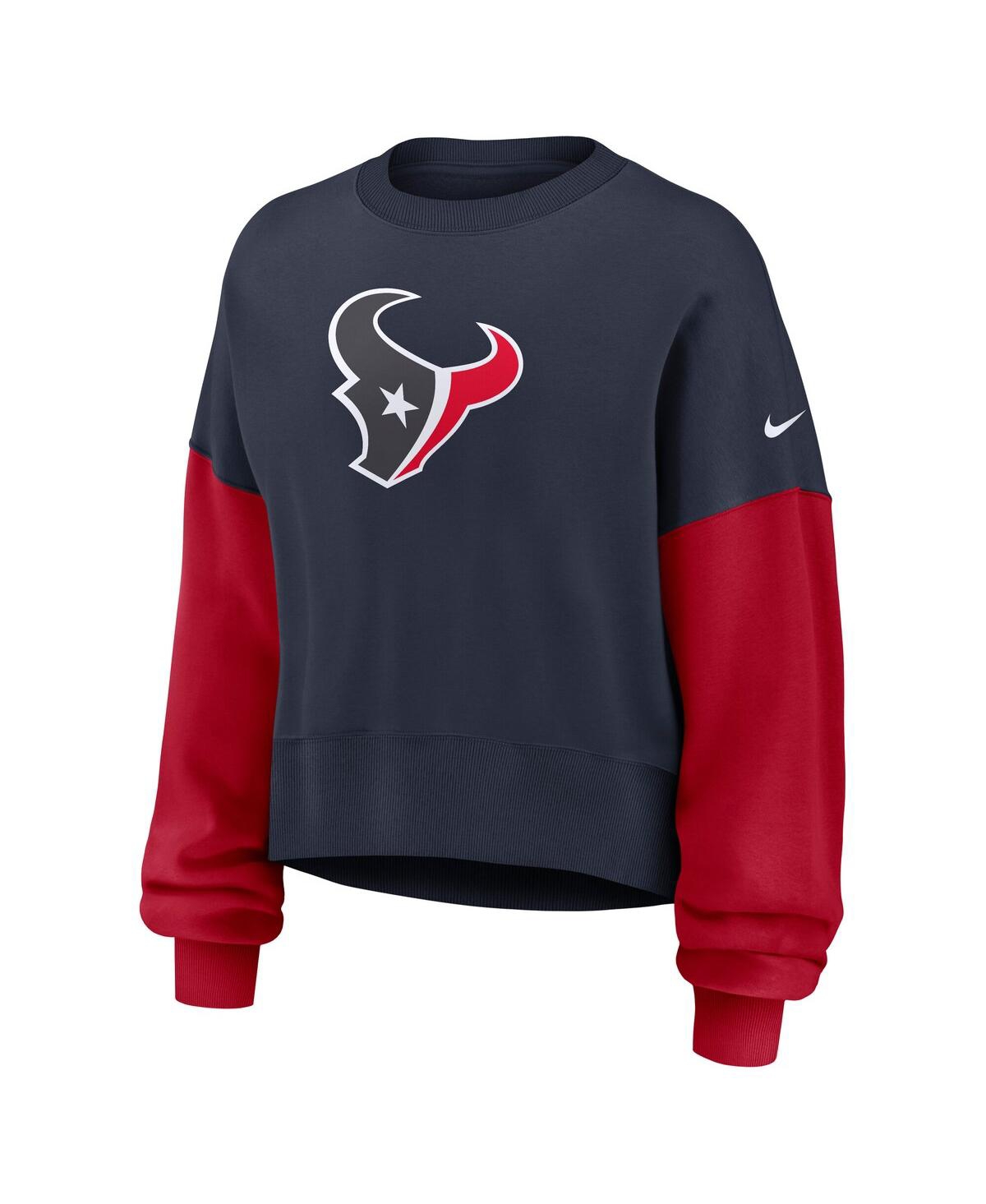 Nike Women's Navy Houston Texans Oversized Color-Block Pullover Sweatshirt