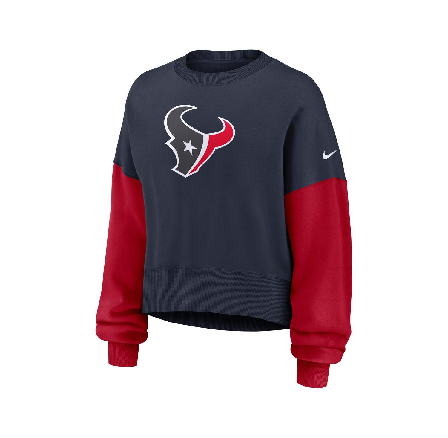Women's Navy Houston Texans Oversized Color-Block Pullover Sweatshirt