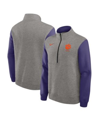 Nike - Men's Heather Gray/Purple Clemson Tigers Club Fleece Half-Zip Pullover Sweatshirt