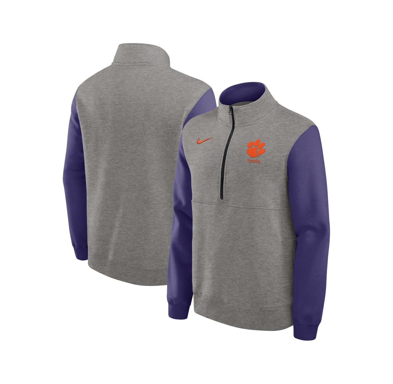 Men's Heather Gray/Purple Clemson Tigers Club Fleece Half-Zip Pullover Sweatshirt