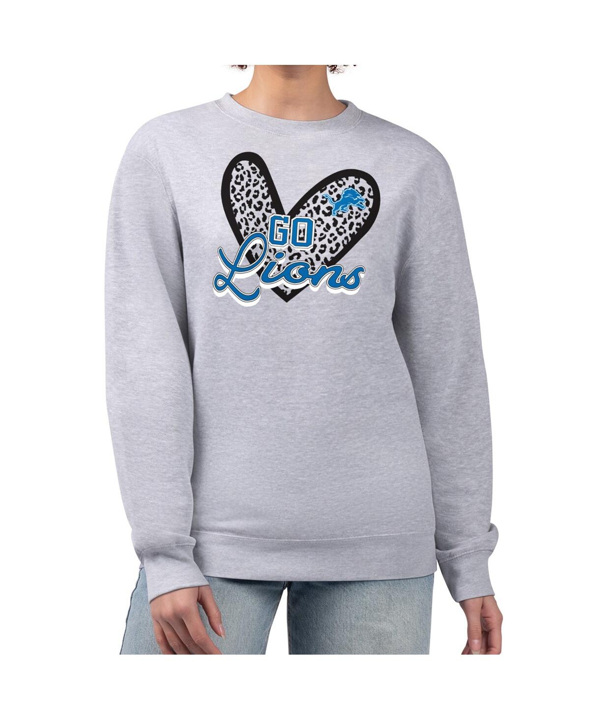 G-iii 4her By Carl Banks Women's Heather Gray Detroit Lions Leopard Heart Pullover Sweatshirt