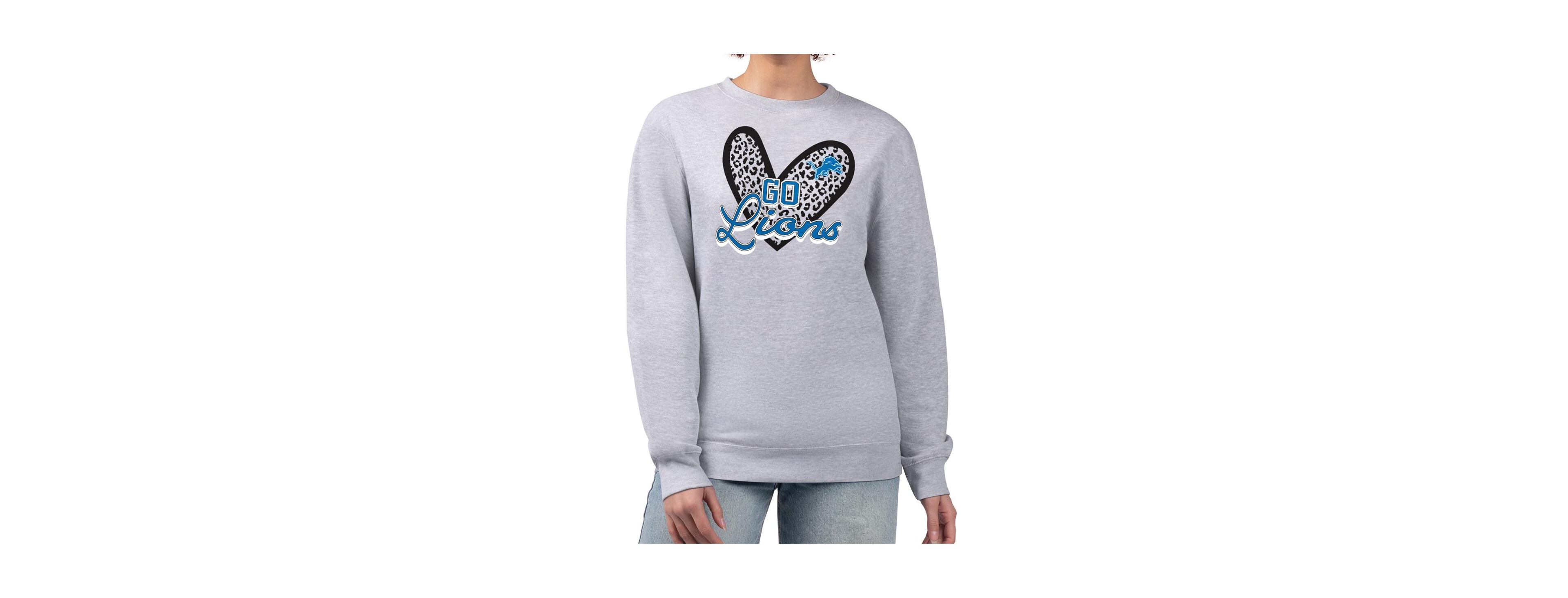 G-iii 4Her by Carl Banks Women's Heather Gray Detroit Lions Leopard Heart Pullover Sweatshirt