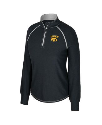 Women's Black Iowa Hawkeyes Bikram Raglan Quarter-Zip Sweatshirt