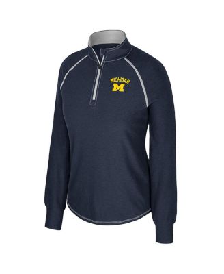 Women's Navy Michigan Wolverines Bikram Raglan Quarter-Zip Sweatshirt