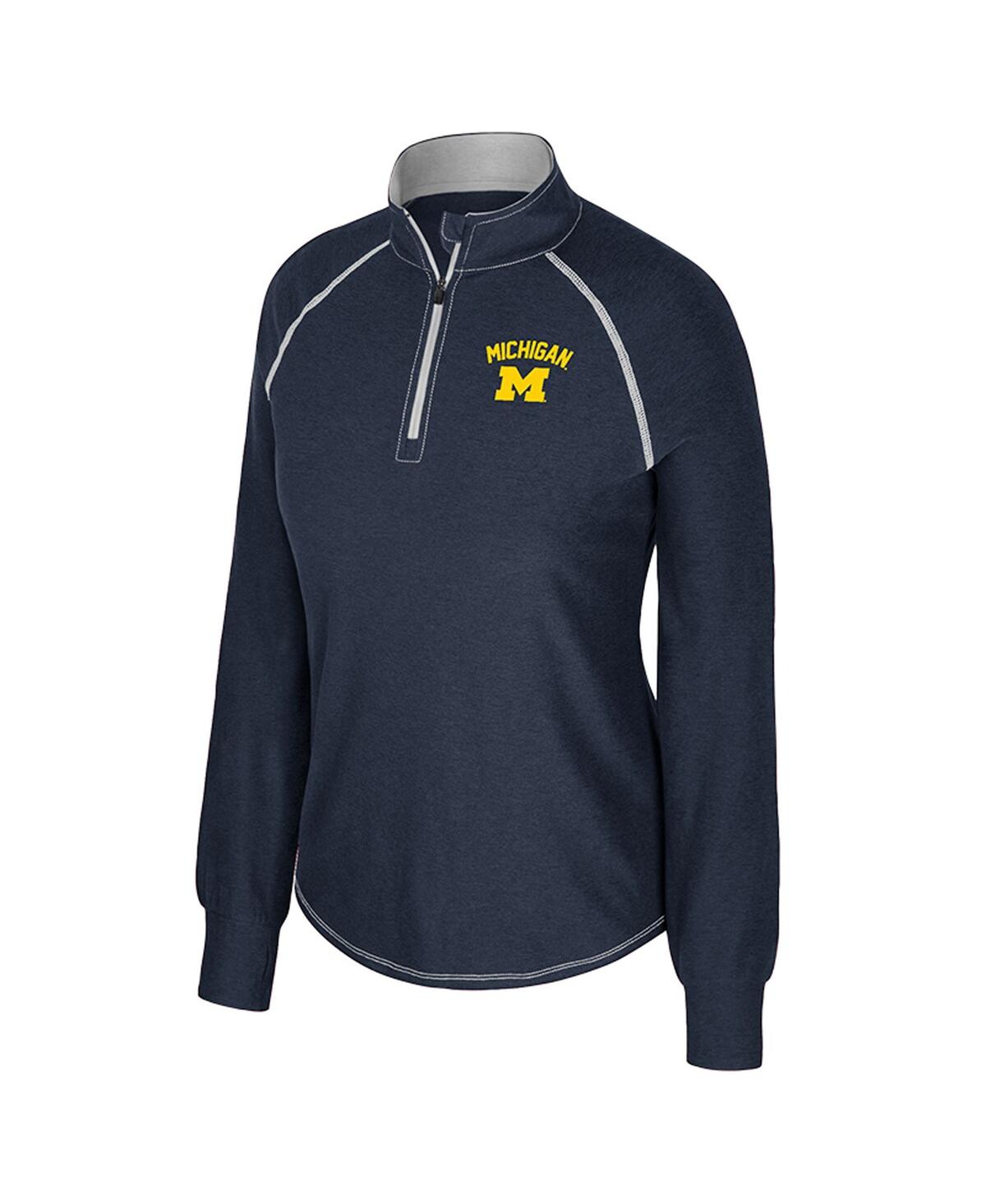 Colosseum Women's Navy Michigan Wolverines Bikram Raglan Quarter-zip Sweatshirt In Blue