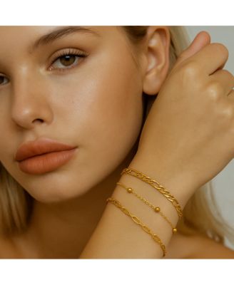 Adriana 3-Piece Stackable Bracelet Trio Set, Beaded, Figaro, Paperclip Link