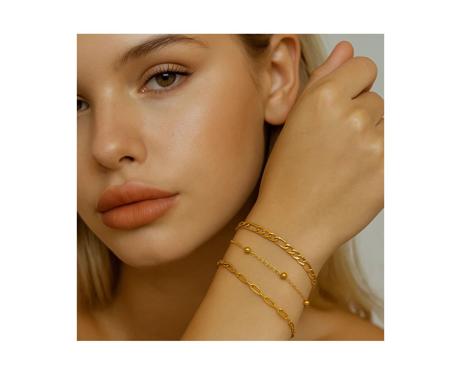 Adriana 3-Piece Stackable Bracelet Trio Set, Beaded, Figaro, Paperclip Link