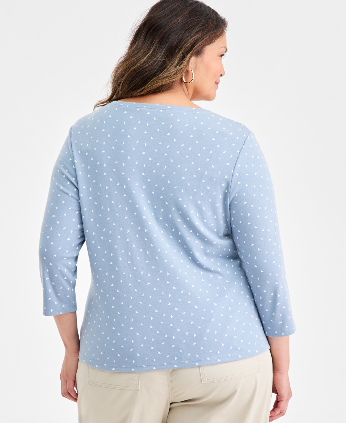 Style & Co Plus Size Printed Henley 3/4-sleeve Top, Macy's Exclusive In Blue