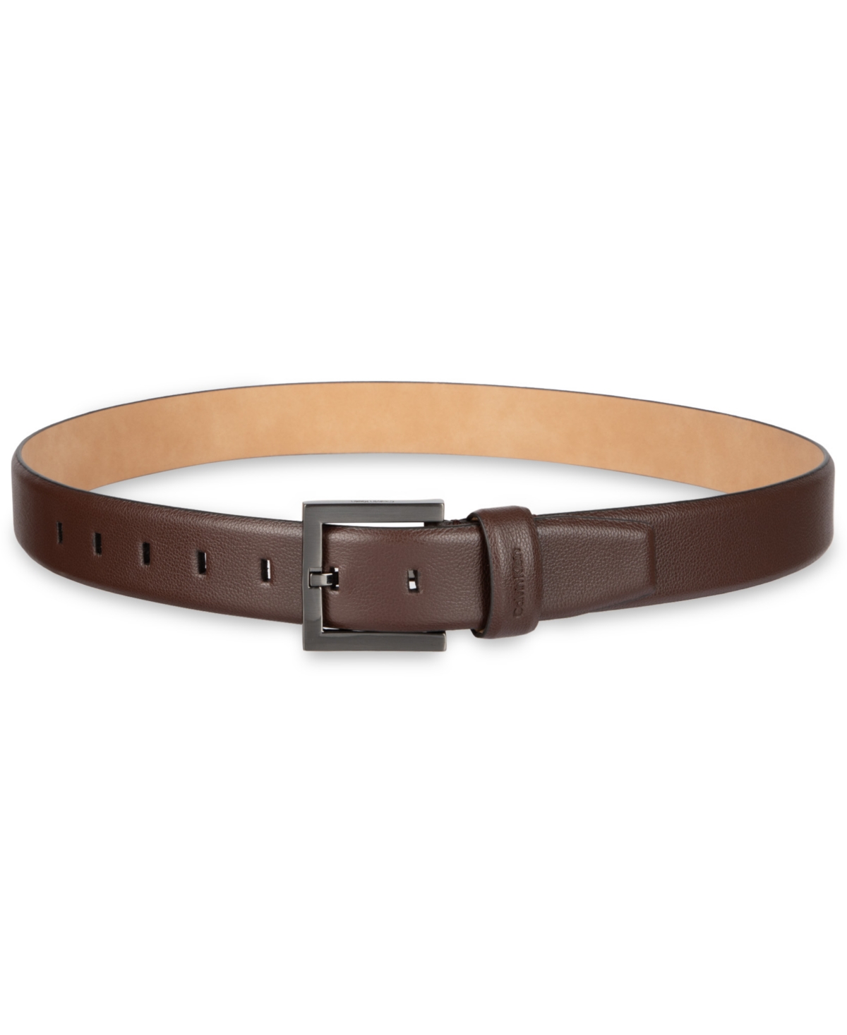 Calvin Klein Fe Harness Buckle Embossed Belt In Brown