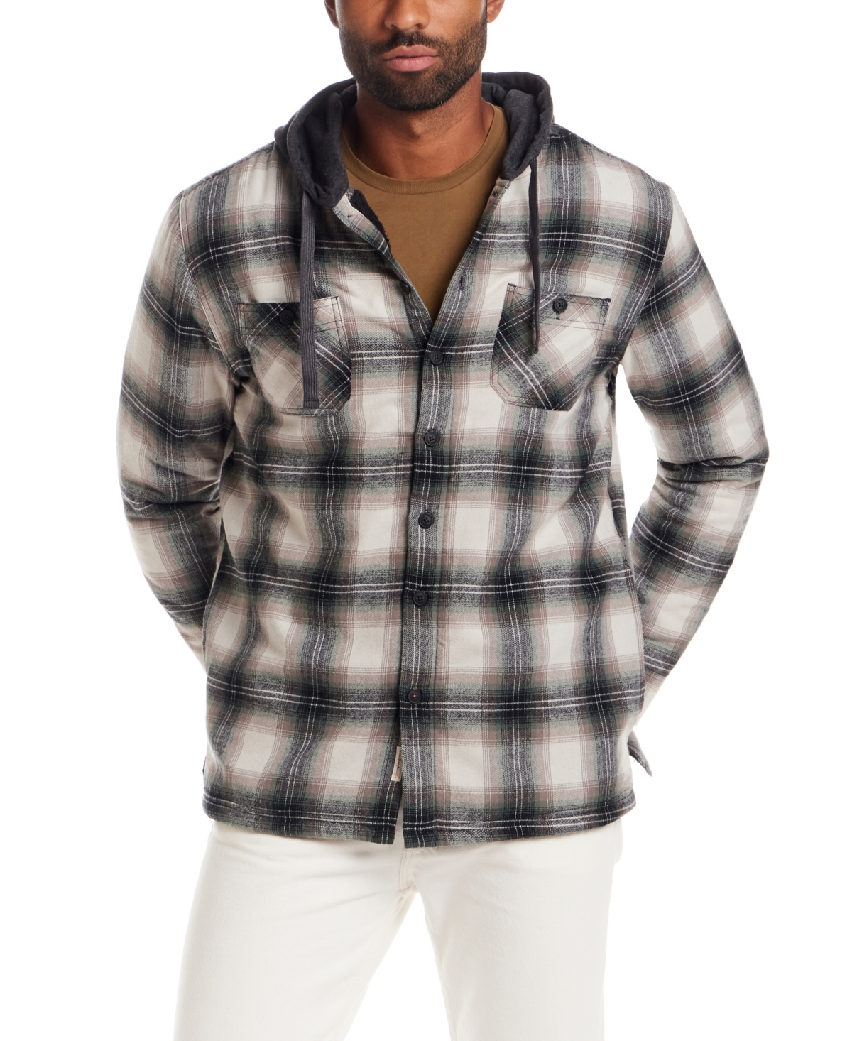 Weatherproof Vintage Men's Plaid Hooded Shirt Jacket In Black
