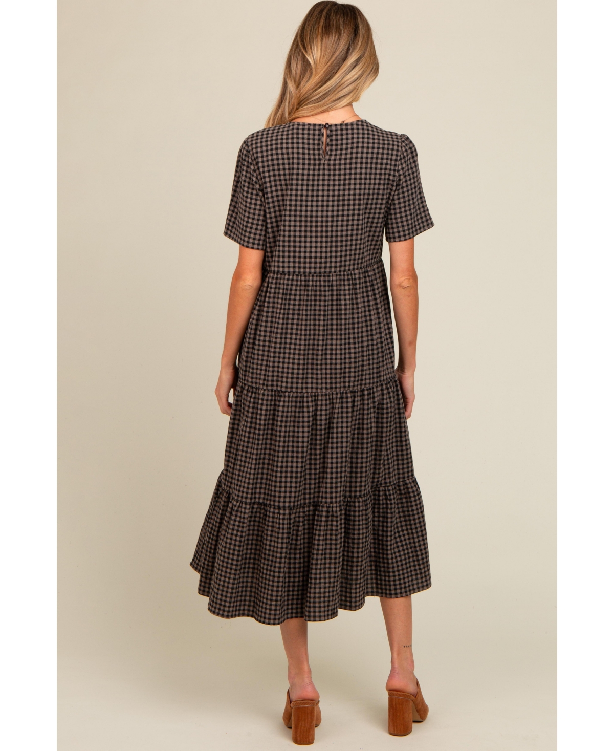 Pinkblush Maternity Black Gingham Tiered Midi Dress