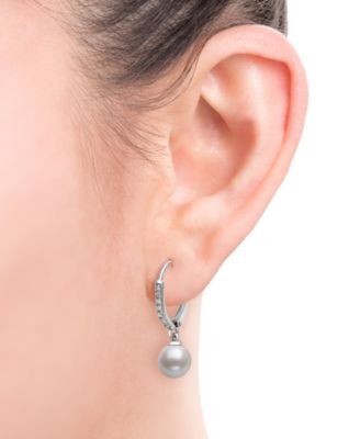 Cultured Freshwater Pearl (6-7mm) and Lab Created Sapphire Drop Earrings in Sterling Silver