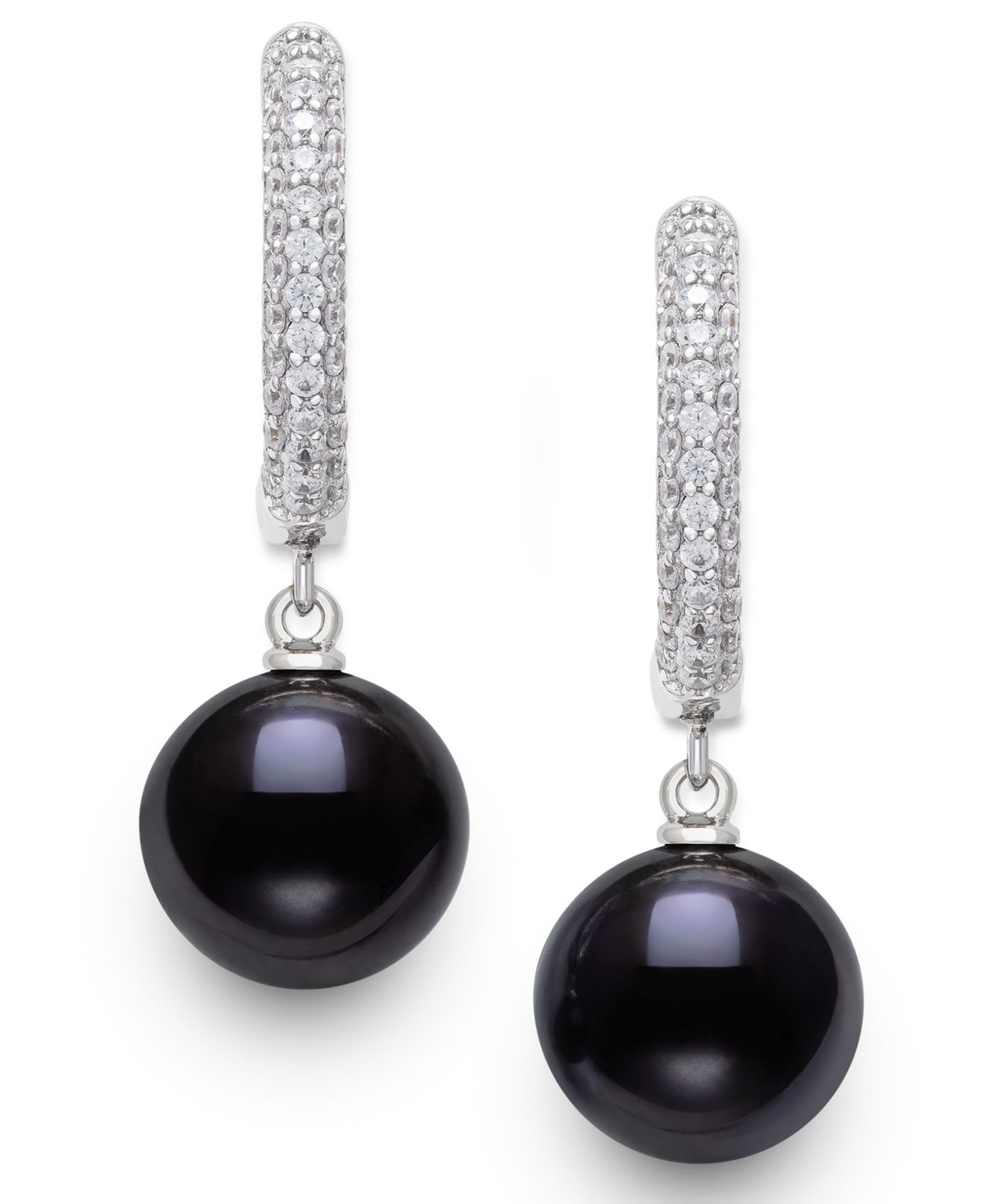 Belle De Mer Cultured Freshwater Peacock Black Pearl (10-11mm) And Lab Created Sapphire Drop Earrings In Sterling In Black