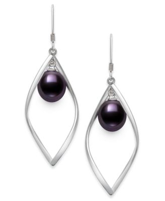 Cultured Freshwater Peacock Black Drop Pearl (8-9mm) Earrings in Sterling Silver