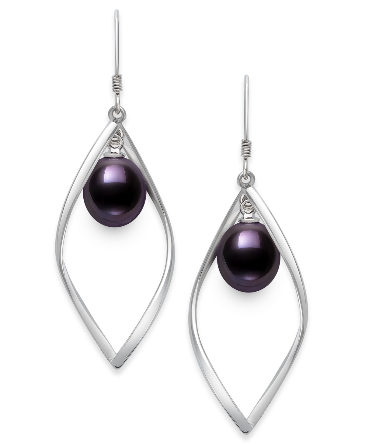 Belle De Mer Cultured Freshwater Peacock Black Drop Pearl (8-9mm) Earrings In Sterling Silver In Black