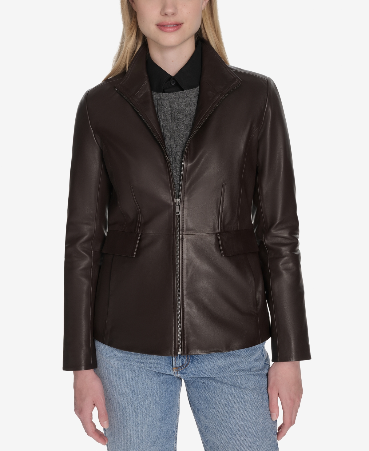 Cole Haan Women's Zip-Front Leather Jacket