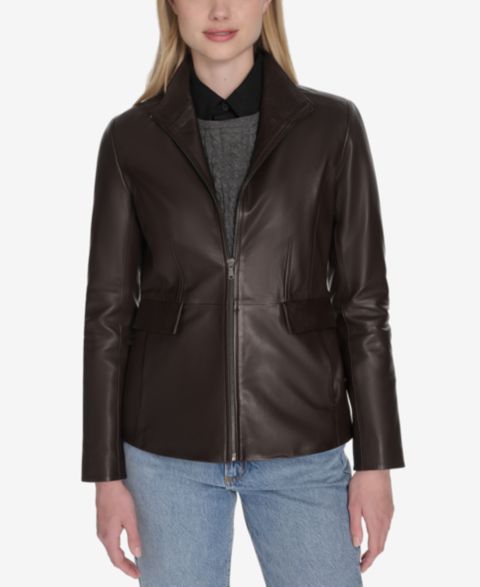 Женские куртки Cole Haan Petite Wing-Collar Leather Jacket