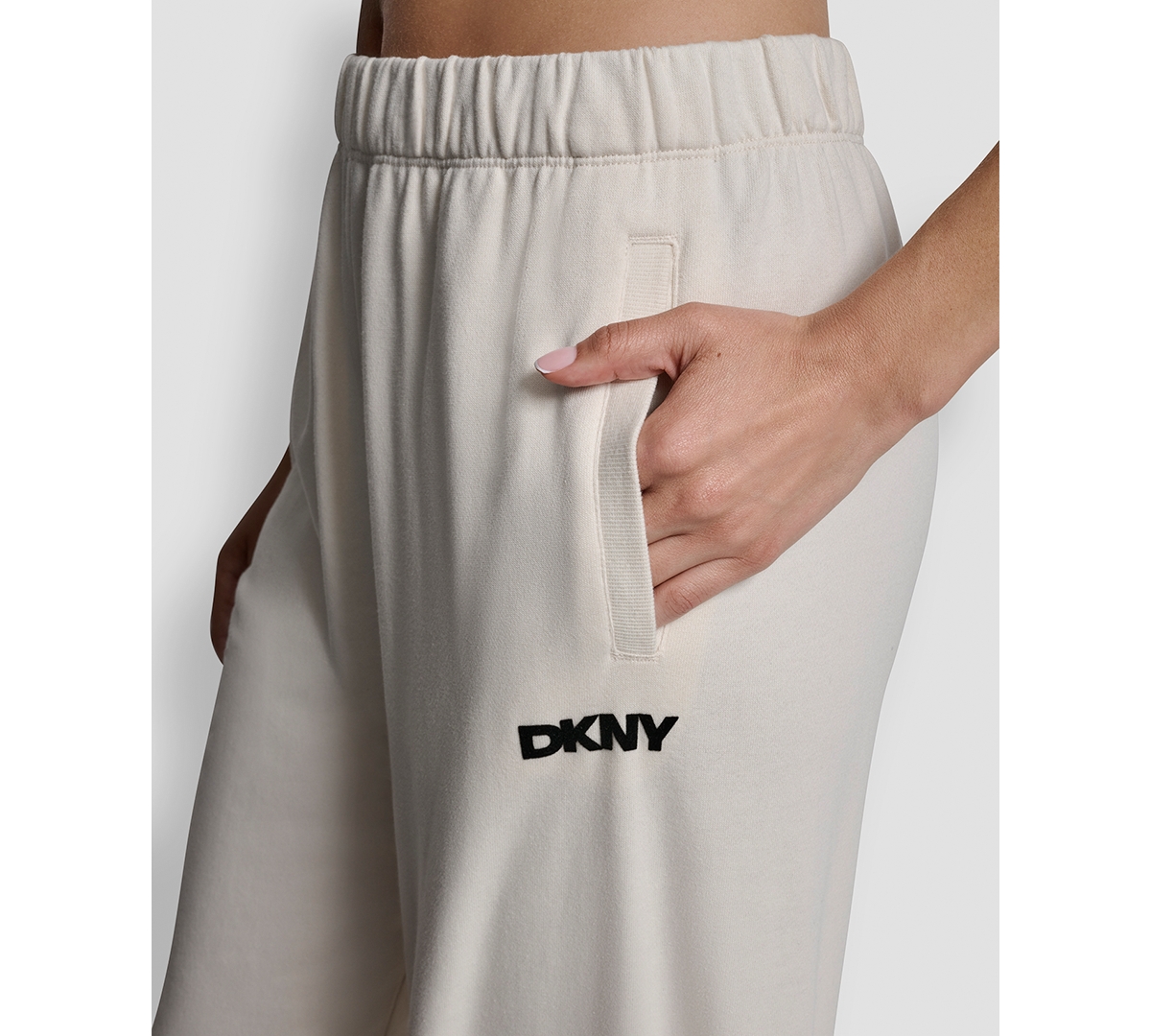 Dkny Women's Flocked Logo Boyfriend Open Leg Pants In Neutral
