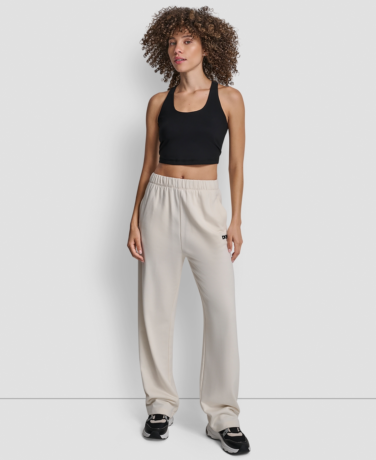 Dkny Women's Flocked Logo Boyfriend Open Leg Pants In Neutral