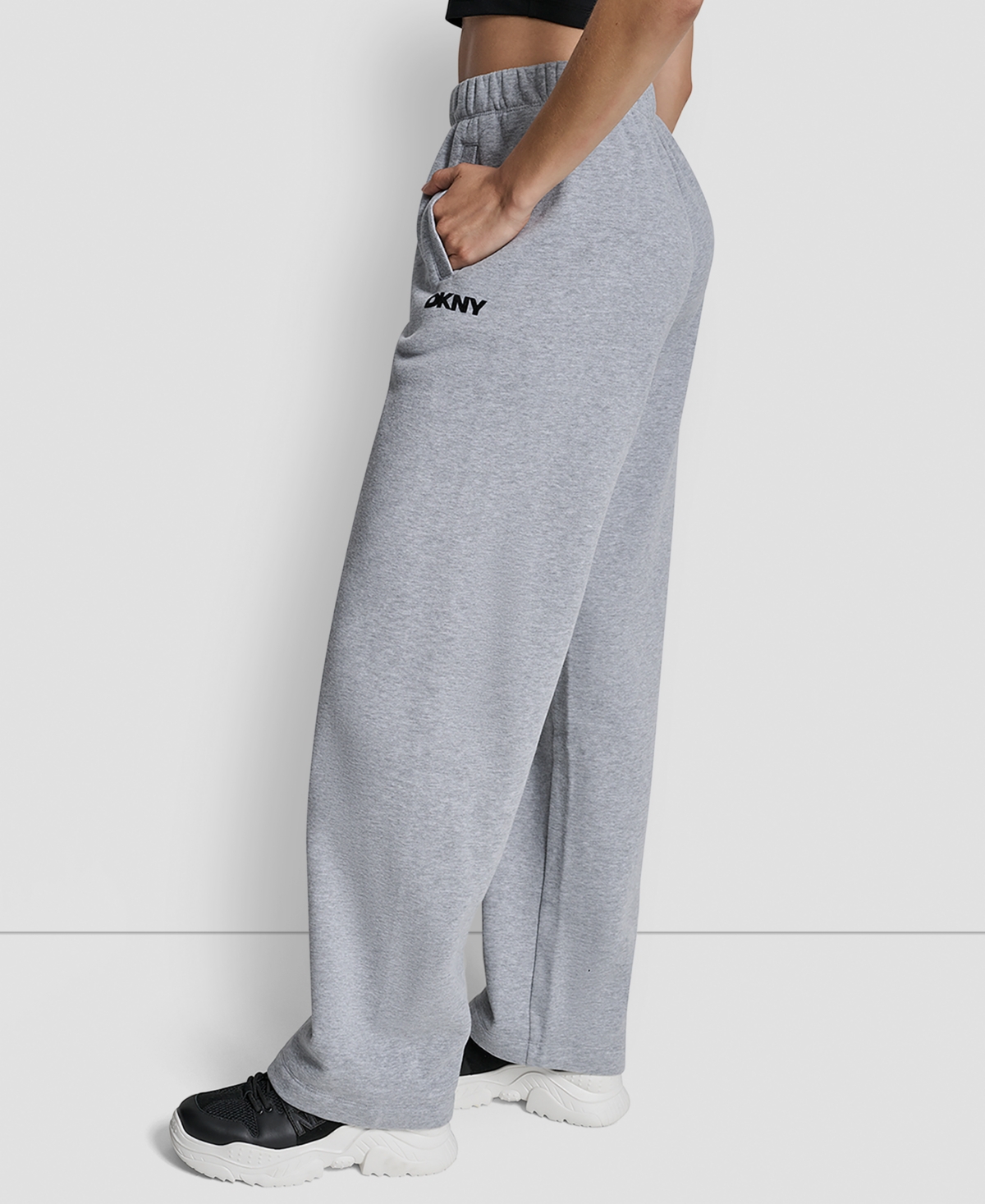 Dkny Women's Flocked Logo Boyfriend Open Leg Pants In Gray