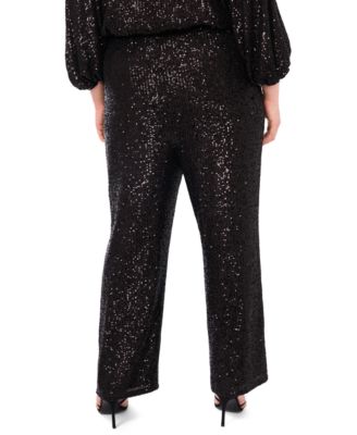 Plus Size Sequined Pull-On Flare Pants