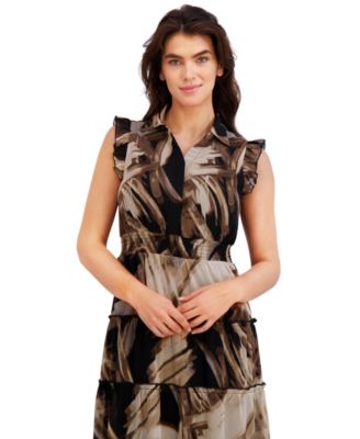 Petite Short Sleeve Tiered Midi Dress