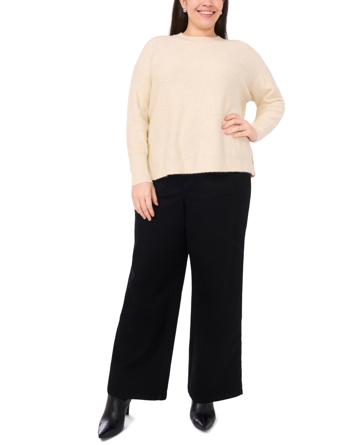 Vince Camuto Plus Sequin Crewneck Sweater