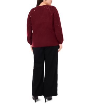 Plus Size Cozy V-Neck Sequined Raglan-Sleeve Sweater