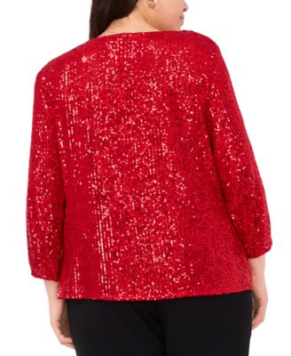 Plus Size Drape Neck 3/4-Sleeve Top