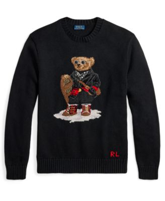 Men's Bear Print Crewneck Long Sleeve Sweater