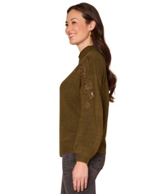 Petite Embellished Mock-Neck Sweater