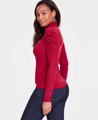 Women's Mock-Neck Puff-Sleeve Top, Created for Macy's