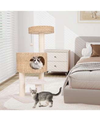 Modern Cat Tree w/Top Perch Cattail Fluff Condo Cozy Nest Sisal Scratching Posts