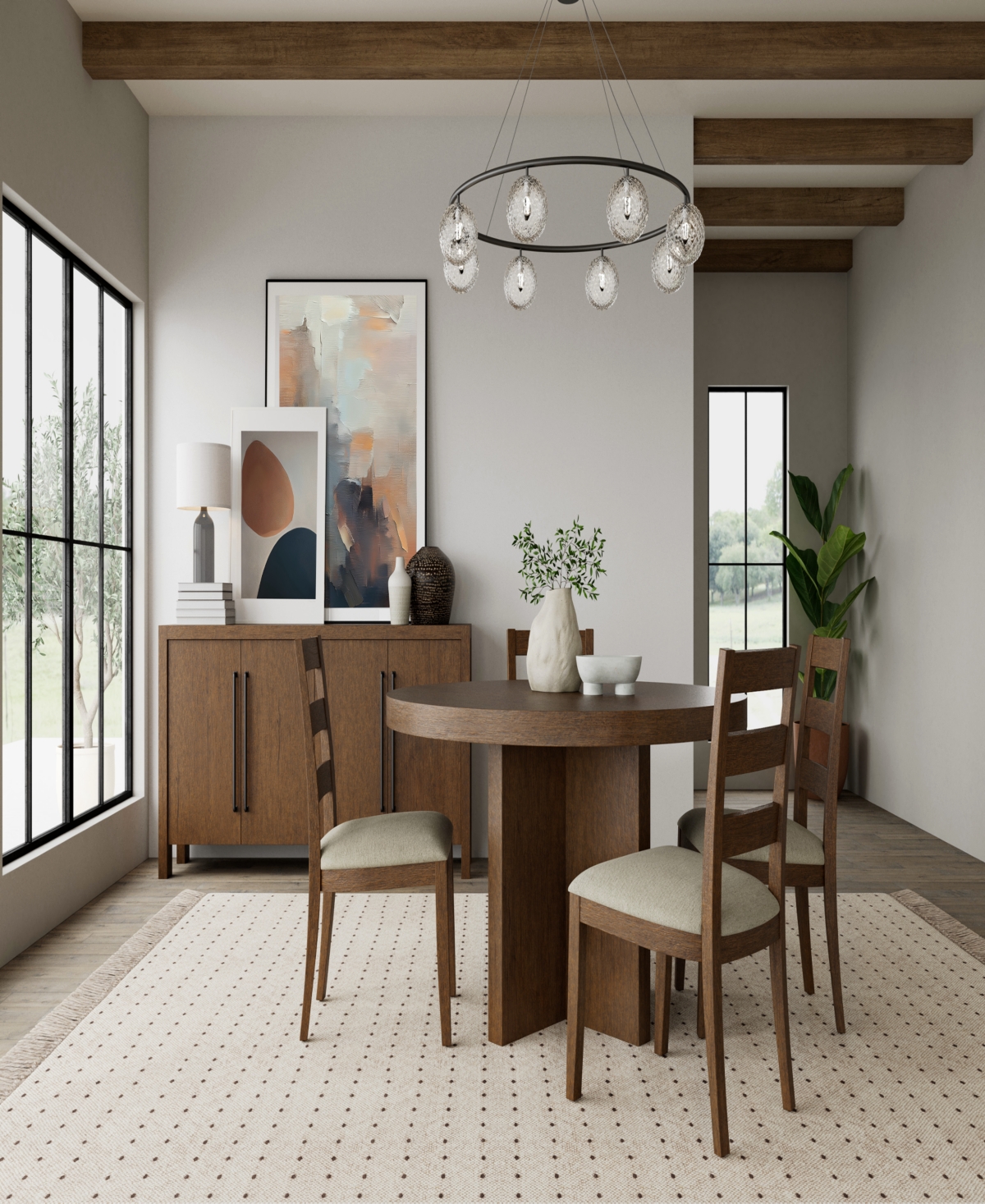 Macy's Furniture Davie Cracked Oak And Fabric 54" Round 5-pc. Dining Set