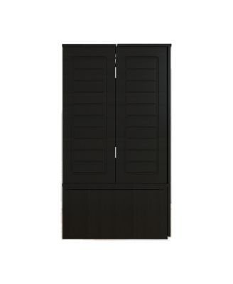 Black queen Murphy bed with 2 drawers, 2 shelves, 2 USB ports and 2 charging ports for guest rooms and home offices(No Mattress