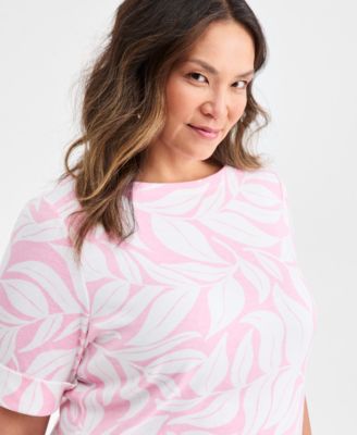 Plus Size Boat-Neck Cuffed-Sleeve Top