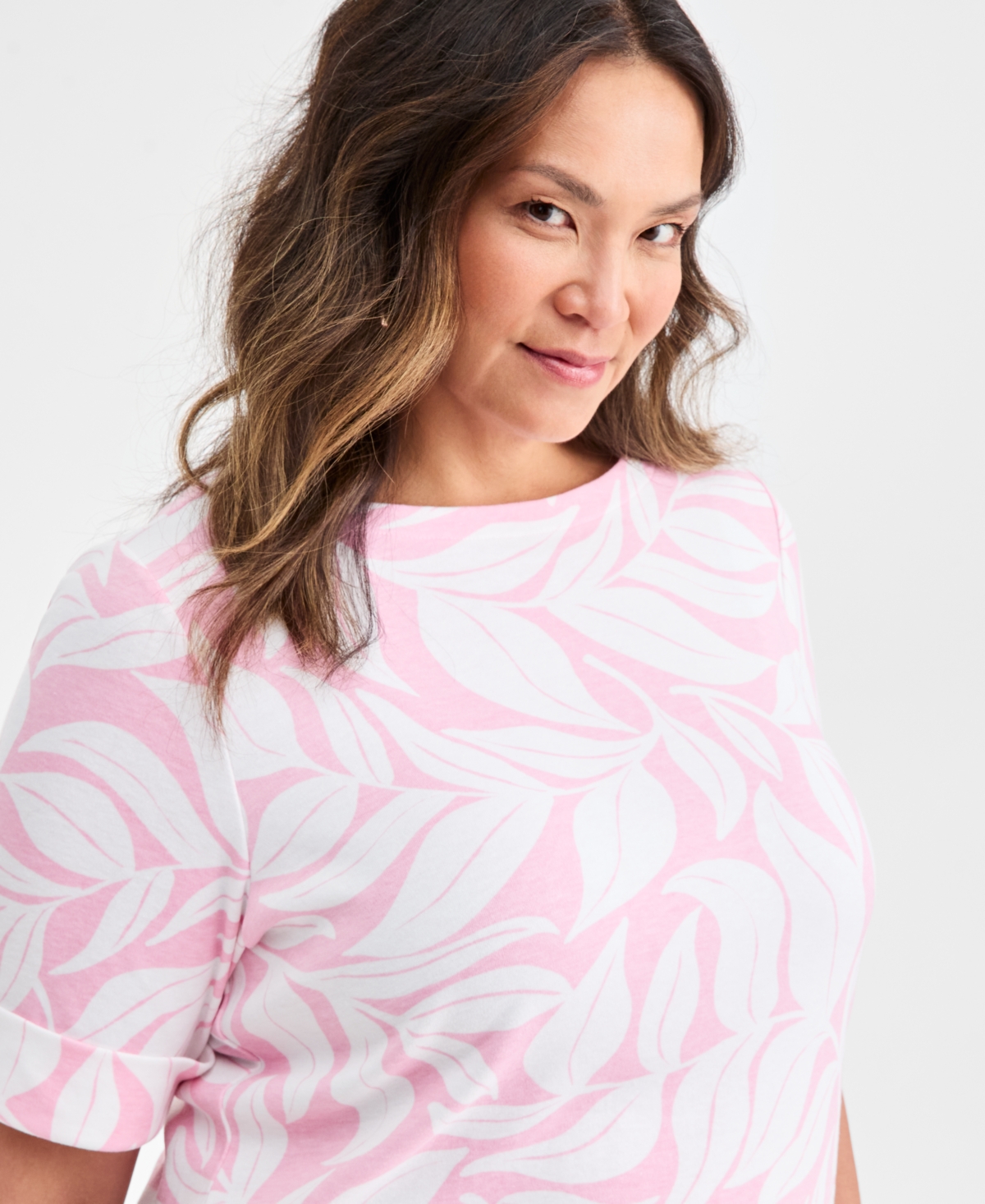 Style & Co Plus Boat-Neck Cuffed-Sleeve Top