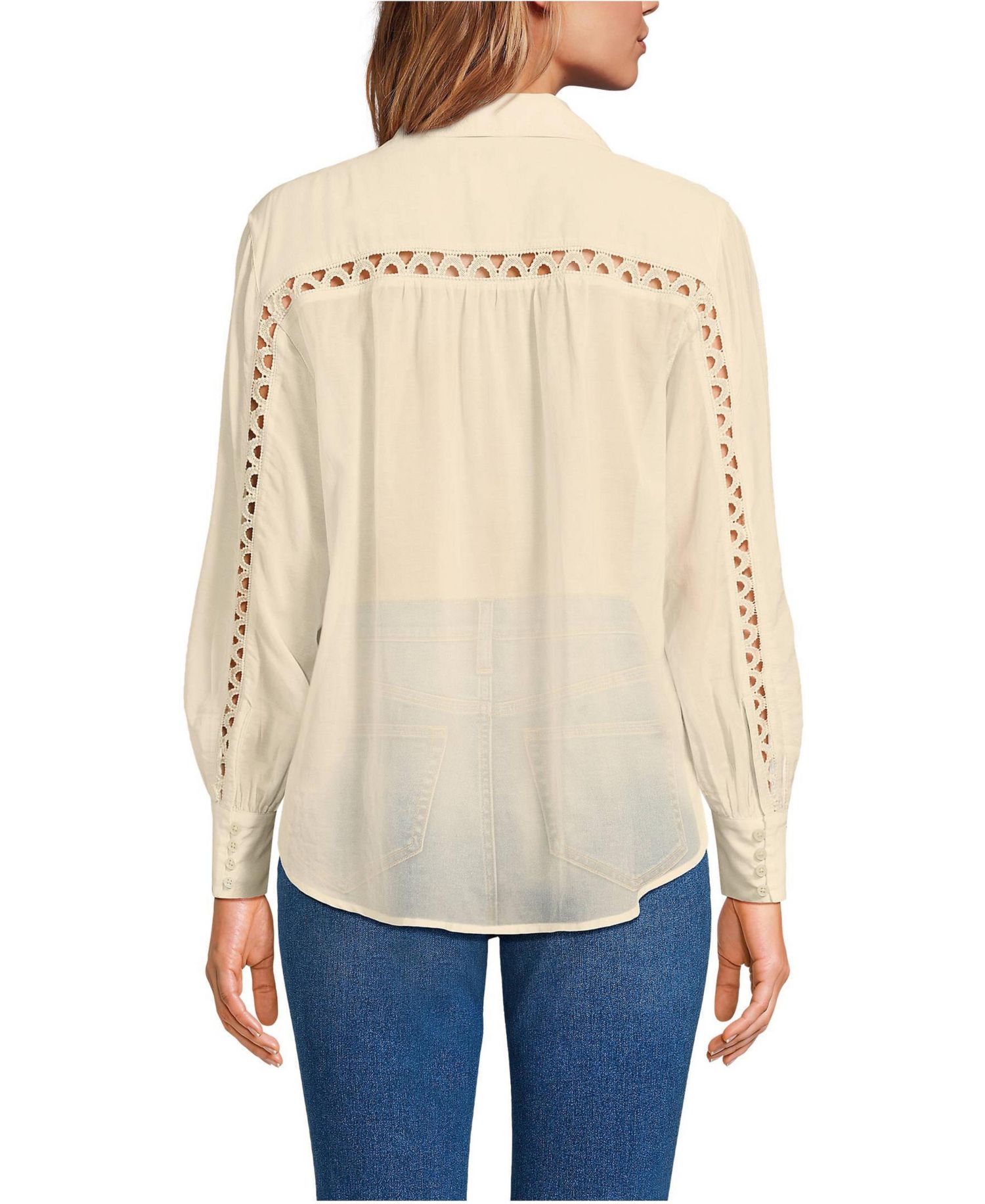 Women's Voile Shirred Trim Insert Shirt