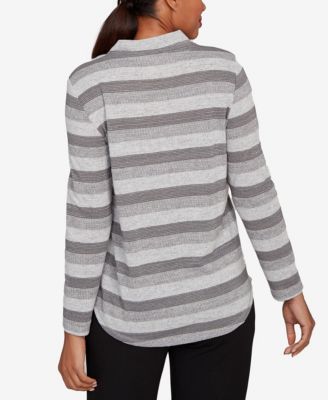 Petite Metallic Stripe Button Accent Knit Top