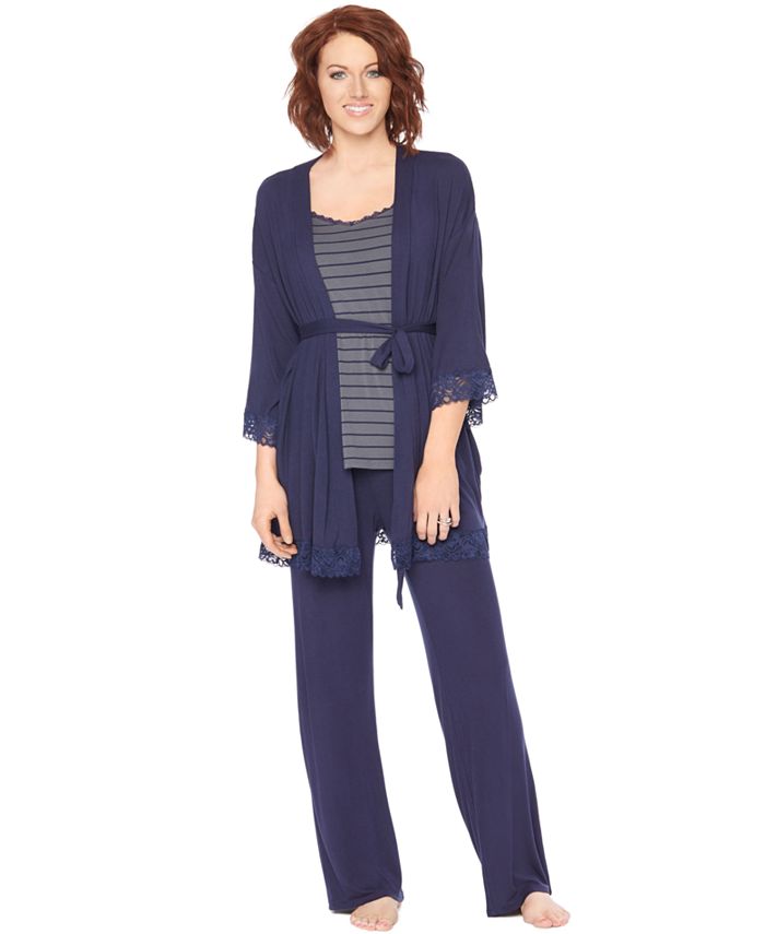 Nursing Lounge Sets For Women Maternity Satin Trim Piece Pajama