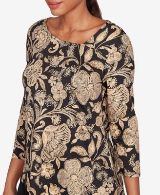 Petite Gold Foil Floral Printed Knit Top